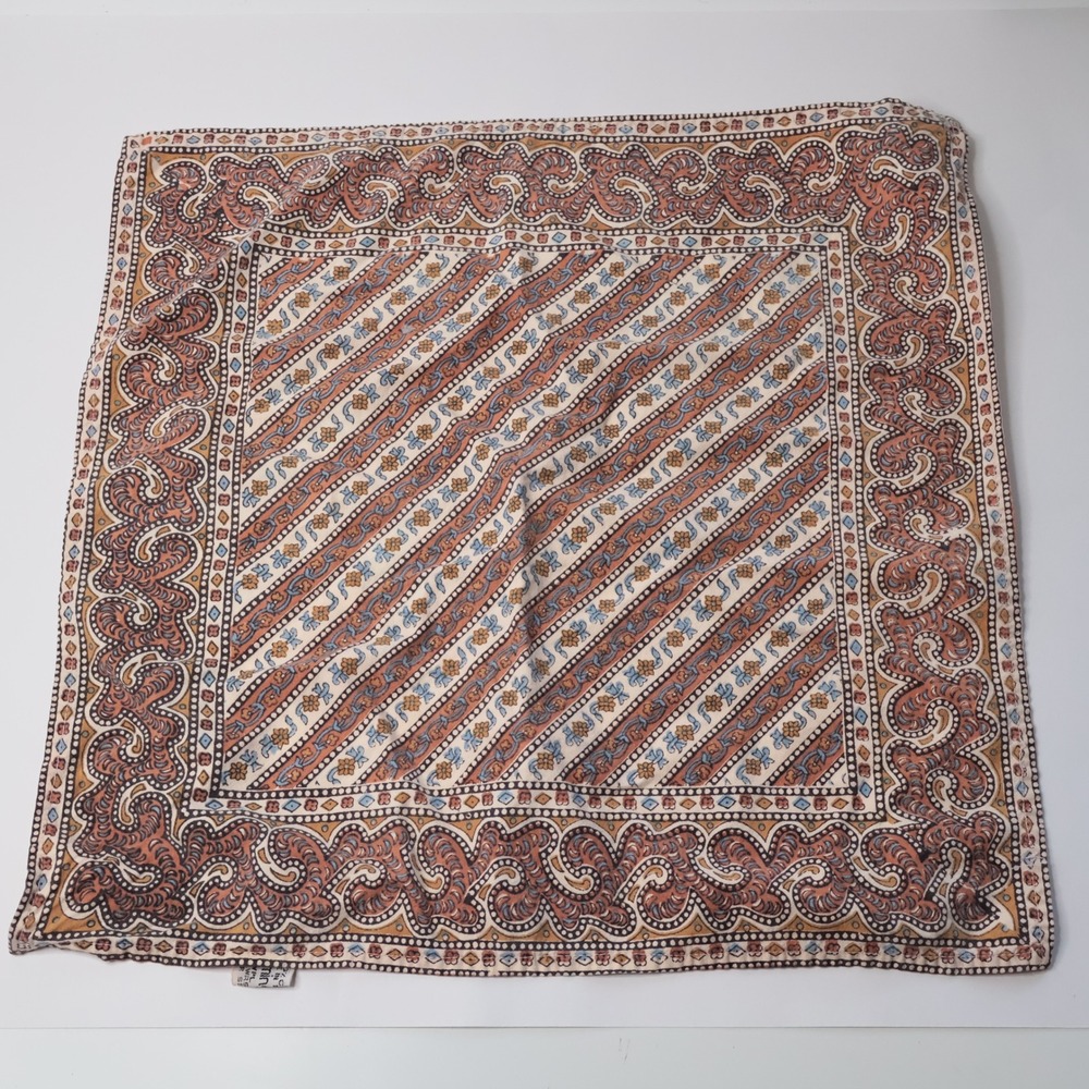Bloomingdales Vintage Orange Cotton Paisley Block Print Scarf Bandana Boho Chic